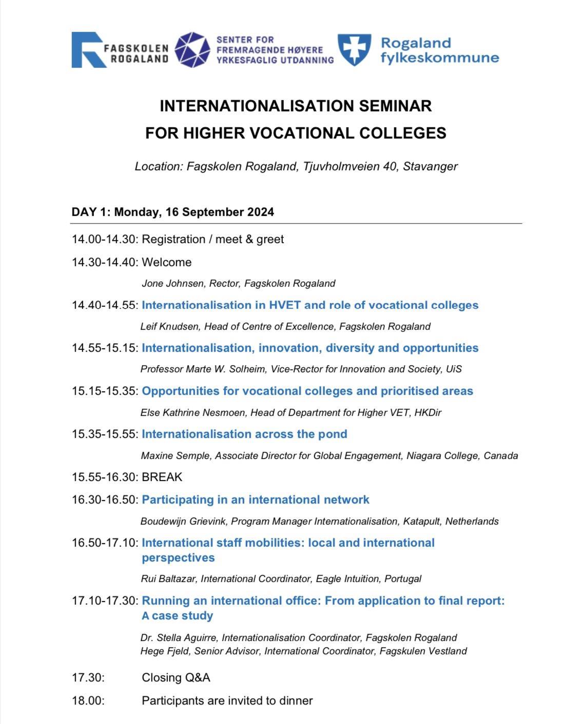 bilde av program for internasjonaliserinsseminar - Klikk for stort bilde